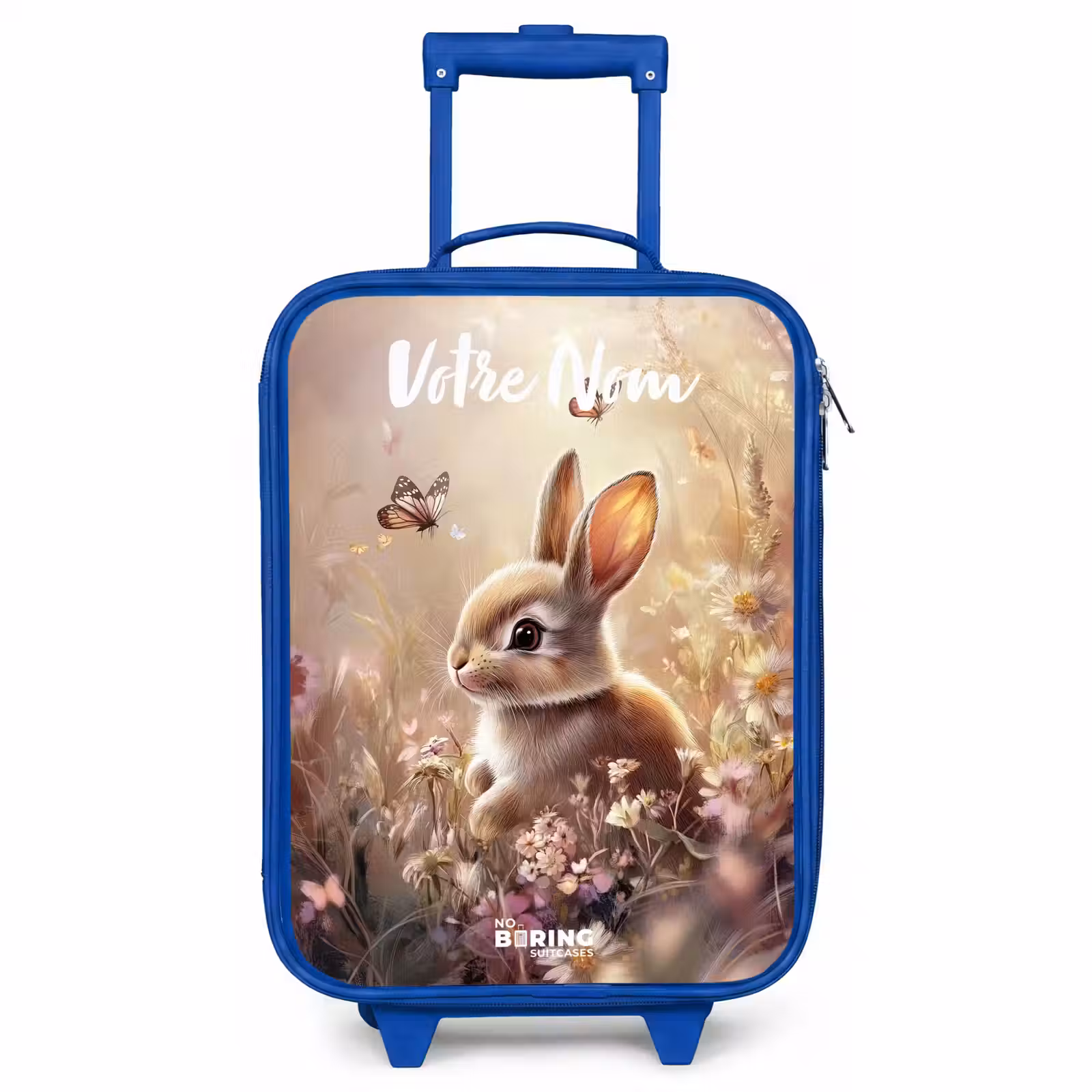 Valise enfant avec nom - Bleu - Lapin - Marron - Fleurs - Papillons — 1