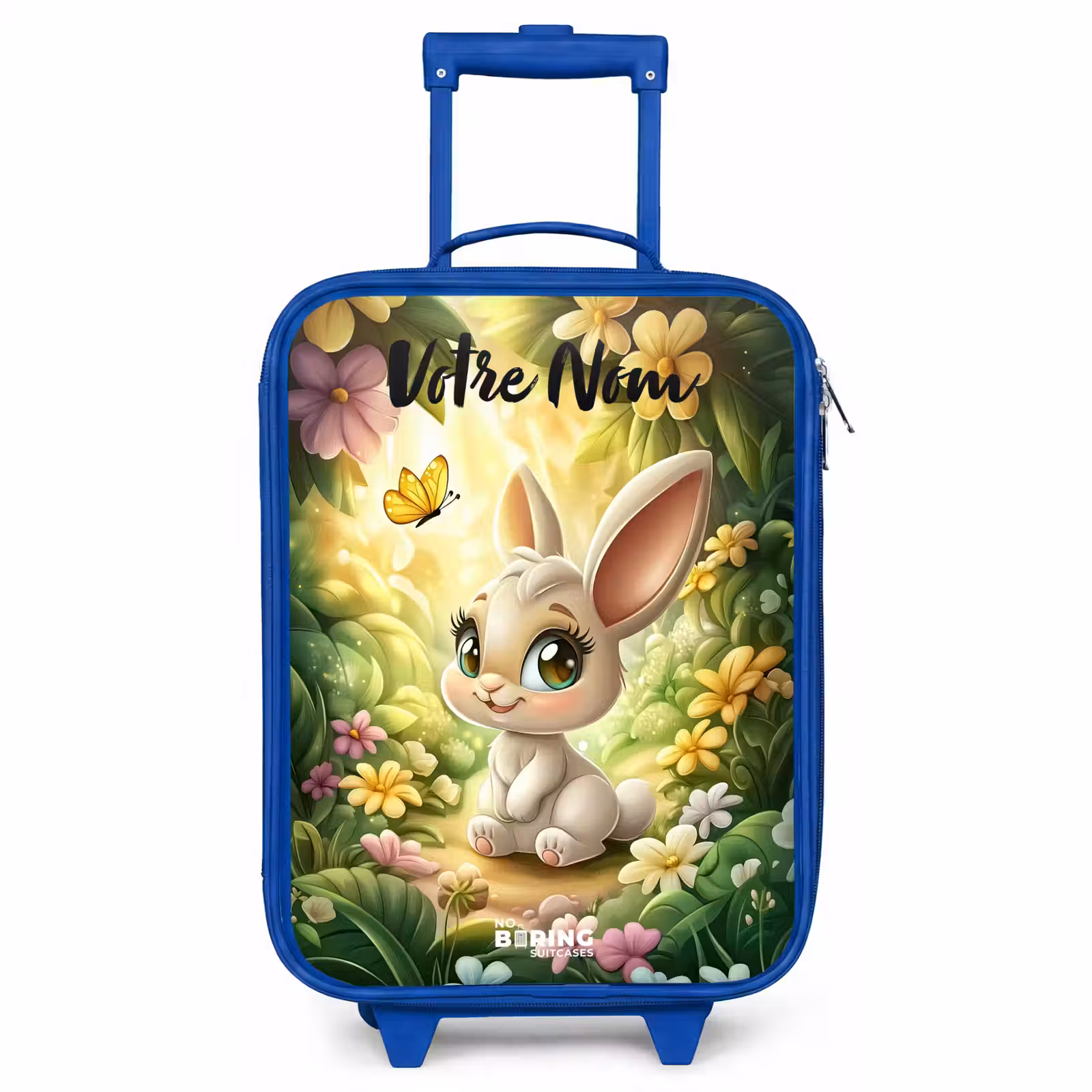 Valise enfant avec nom - Bleu - Lapin - Soleil - Conte de fées - Papillon — 1