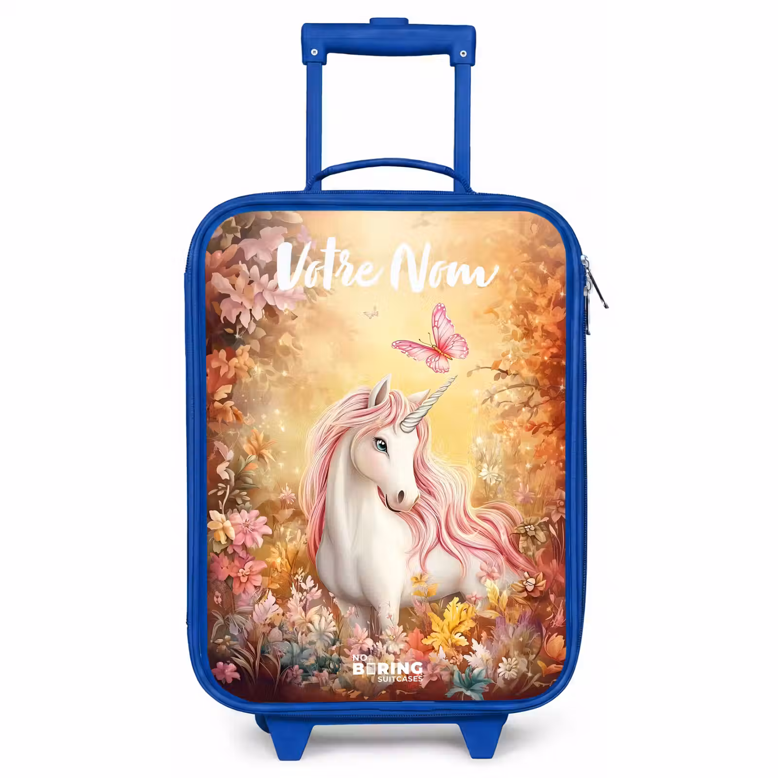 Valise enfant avec nom - Bleu - Licorne - Papillon - Rose - Crinière — 1