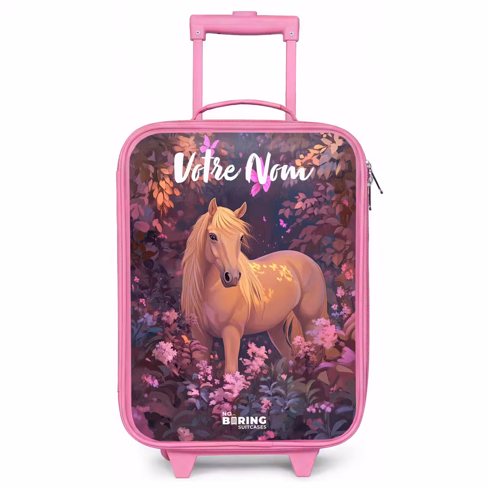 Valise enfant avec nom - Rose - Cheval - Fleurs - Violet - Papillon — 1