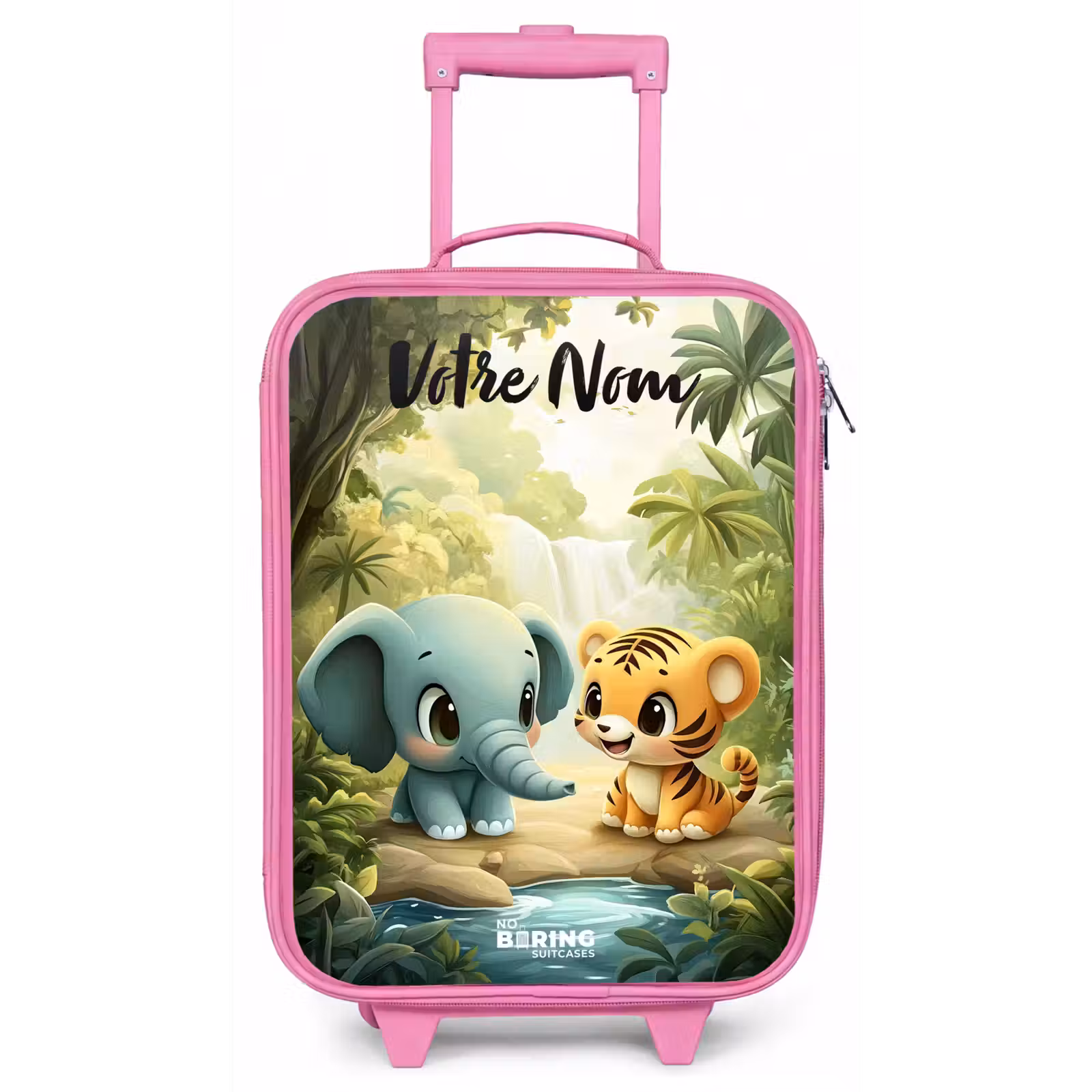 Valise enfant avec nom - Rose - Éléphant - Tigre - Forêt - Jungle — 1