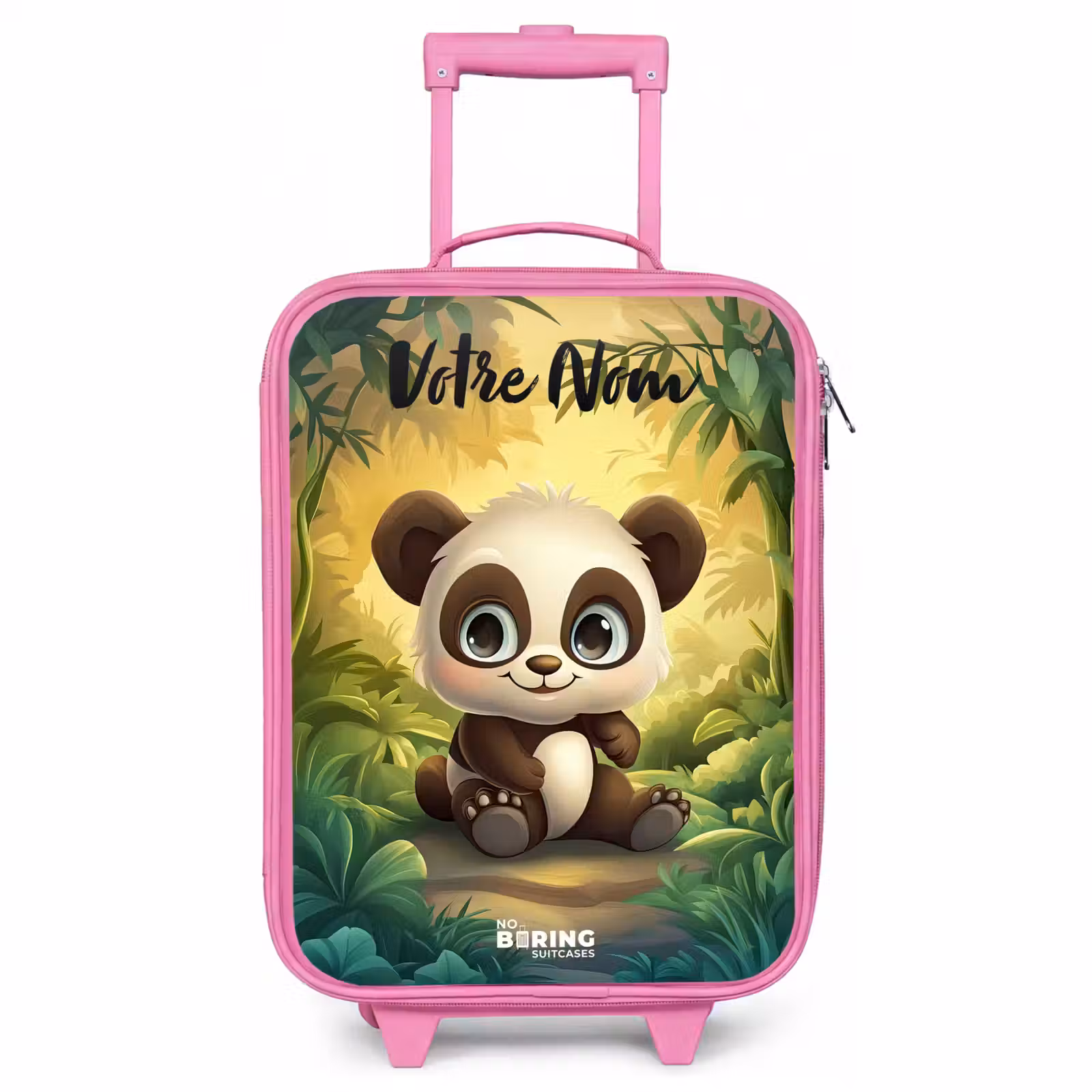 Valise enfant avec nom - Rose - Panda - Forêt de bambous - Vert — 1