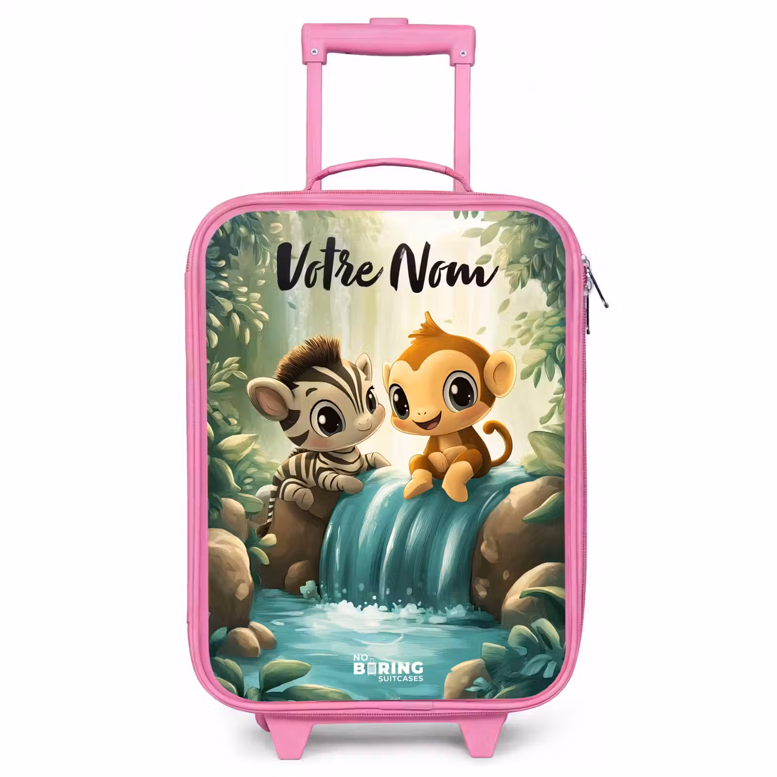 Valise enfant avec nom - Rose - Zèbre - Singe - Cascade - Rochers — 1