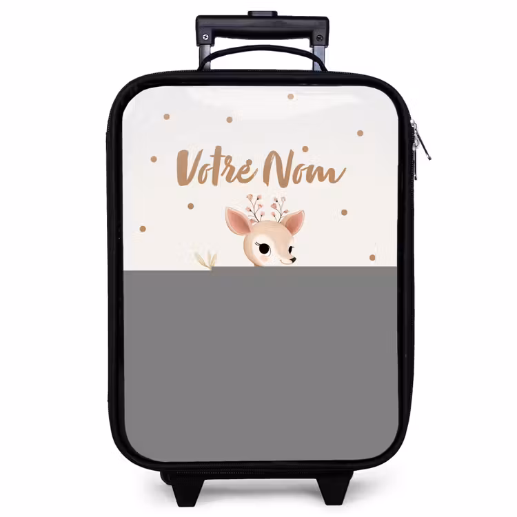 Valise enfant - Petit cerf avec des plantes dans un champ plein de points — 1