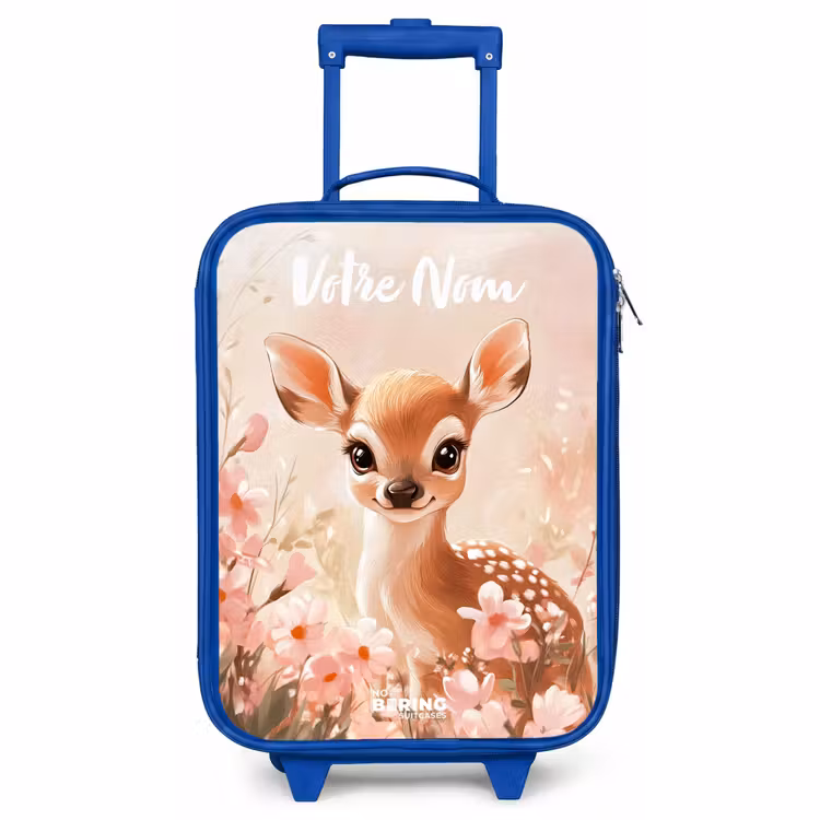 Valise enfant avec nom - Bleu - Cerf - Fleurs - Points - Rose — 1