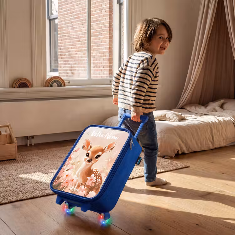 Valise enfant avec nom - Bleu - Cerf - Fleurs - Points - Rose — 2