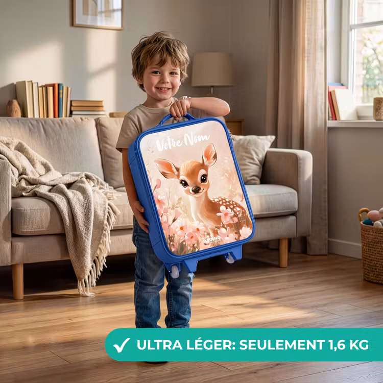 Valise enfant avec nom - Bleu - Cerf - Fleurs - Points - Rose — 3