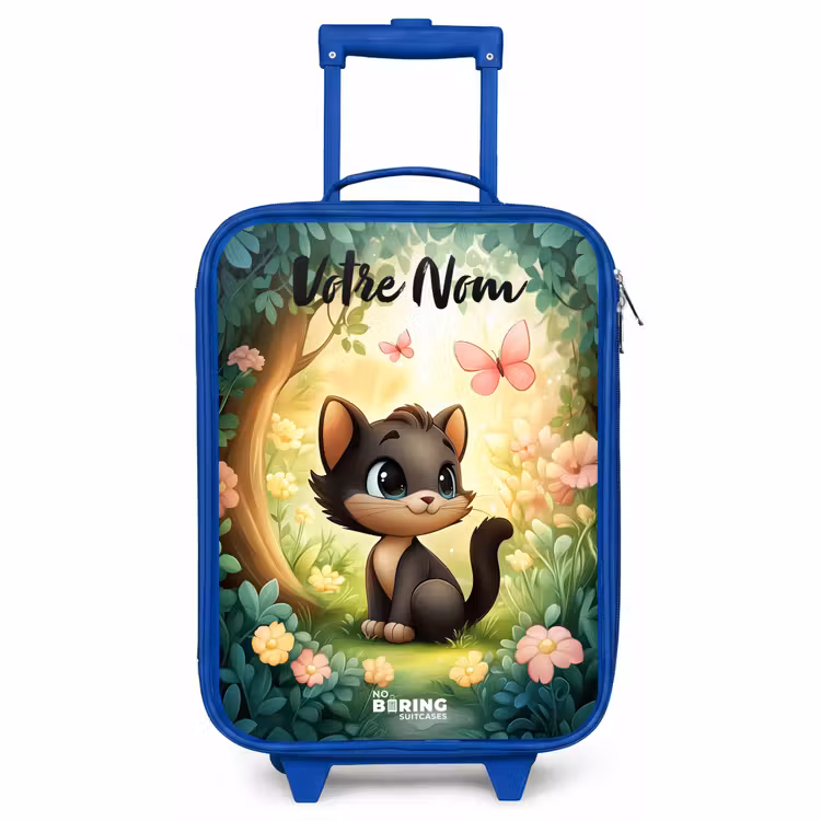 Valise enfant avec nom - Bleu - Chat - Papillon - Fleurs — 1
