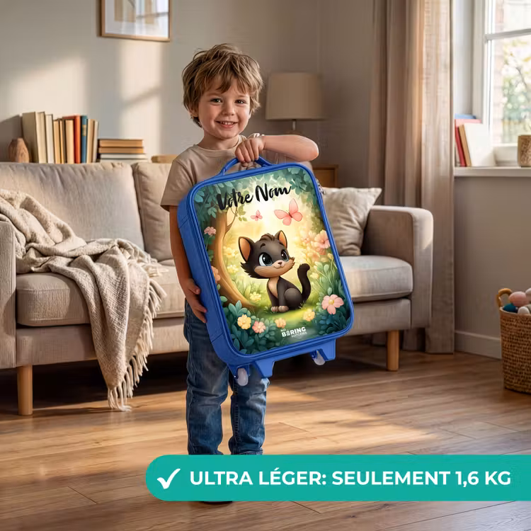 Valise enfant avec nom - Bleu - Chat - Papillon - Fleurs — 3