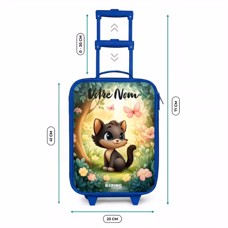 Valise enfant avec nom - Bleu - Chat - Papillon - Fleurs — 6