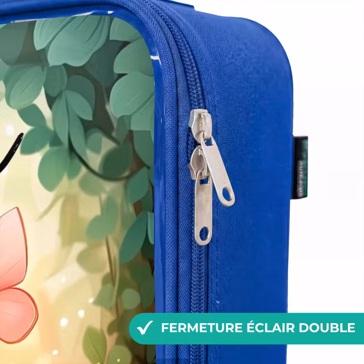 Valise enfant avec nom - Bleu - Chat - Papillon - Fleurs — 7