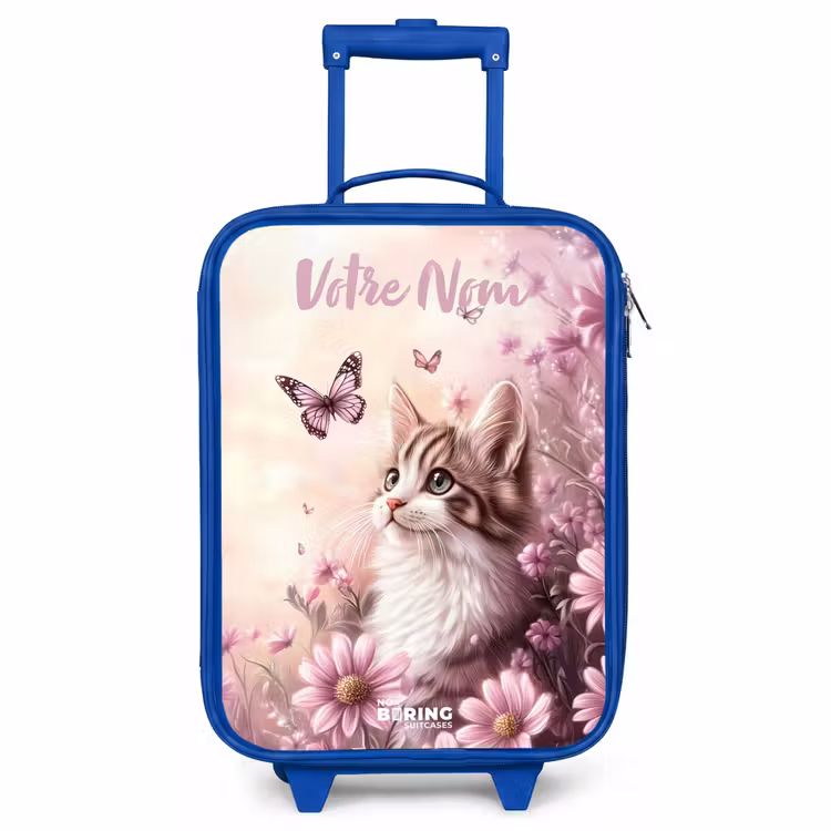 Valise enfant avec nom - Bleu - Chaton - Papillons - Violet - Fleurs — 1