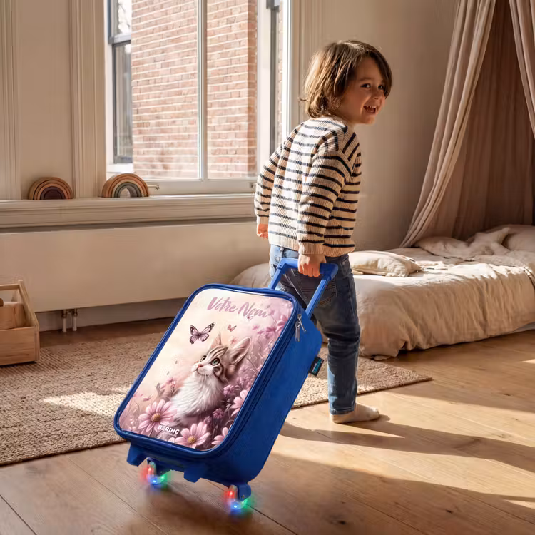 Valise enfant avec nom - Bleu - Chaton - Papillons - Violet - Fleurs — 2