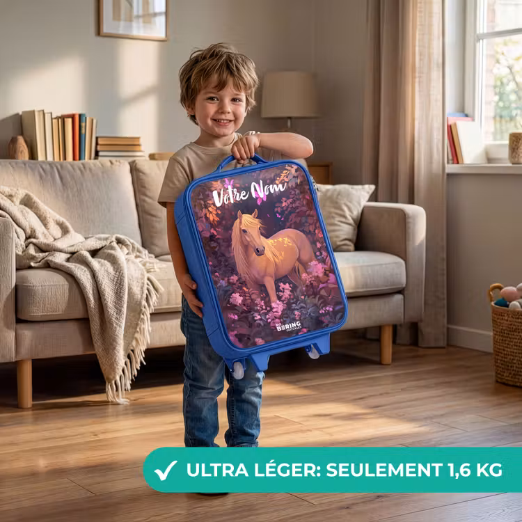 Valise enfant avec nom - Bleu - Cheval - Fleurs - Violet - Papillon — 3