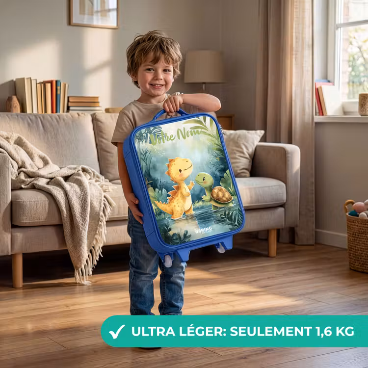 Valise enfant avec nom - Bleu - Dino - Tortue - Jungle — 3