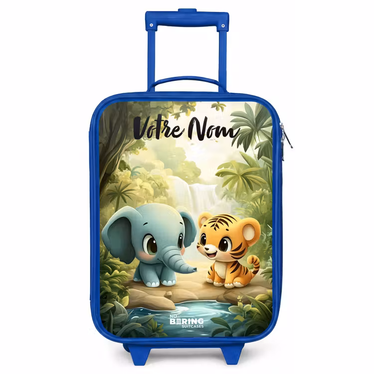 Valise enfant avec nom - Bleu - Éléphant - Tigre - Forêt - Jungle — 1