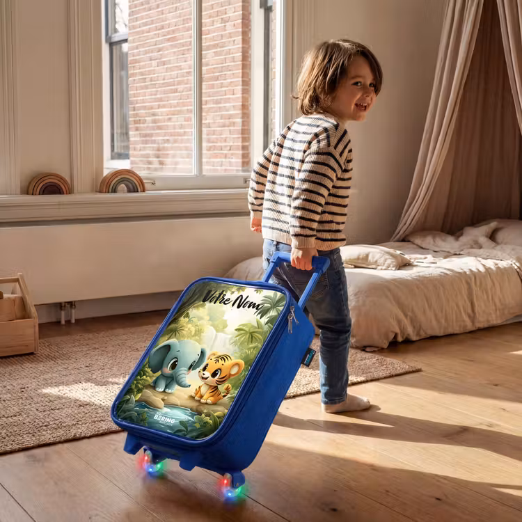 Valise enfant avec nom - Bleu - Éléphant - Tigre - Forêt - Jungle — 2