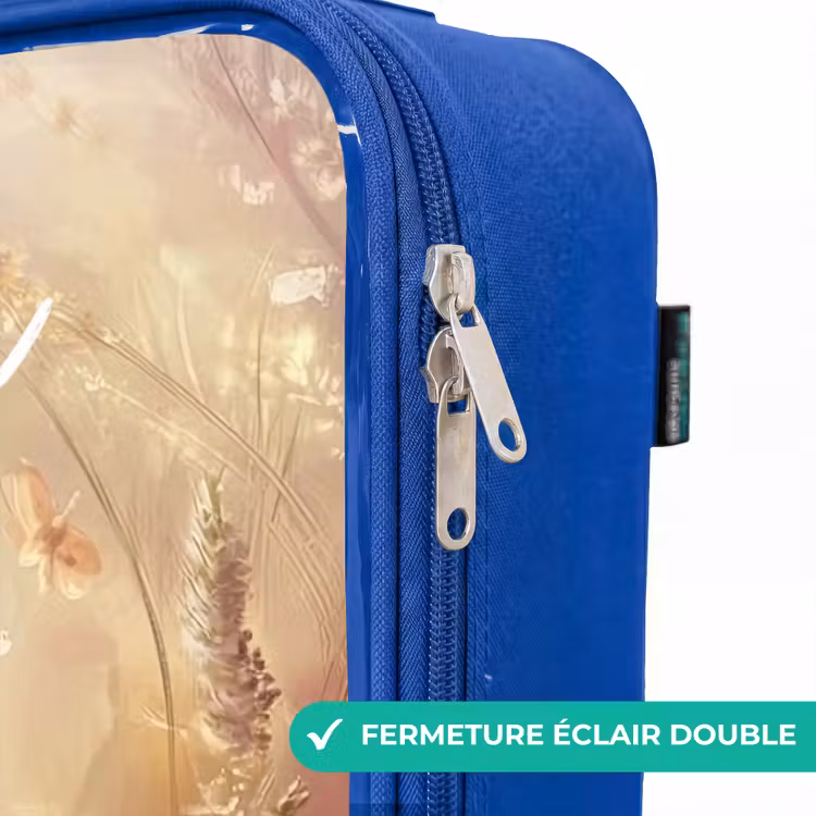 Valise enfant avec nom - Bleu - Lapin - Marron - Fleurs - Papillons — 7