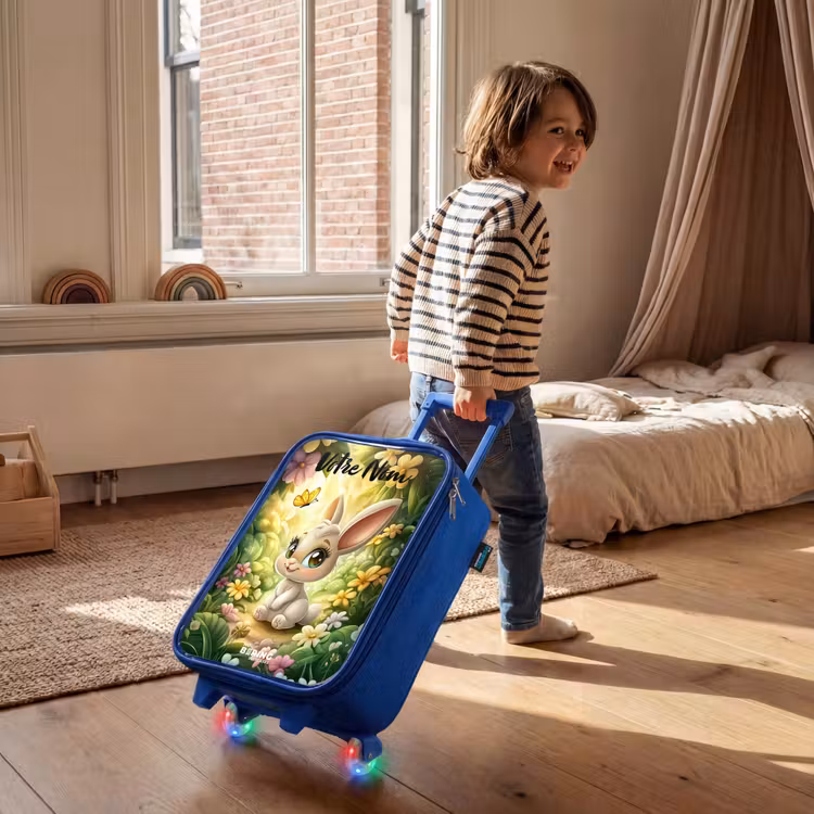 Valise enfant avec nom - Bleu - Lapin - Soleil - Conte de fées - Papillon — 2