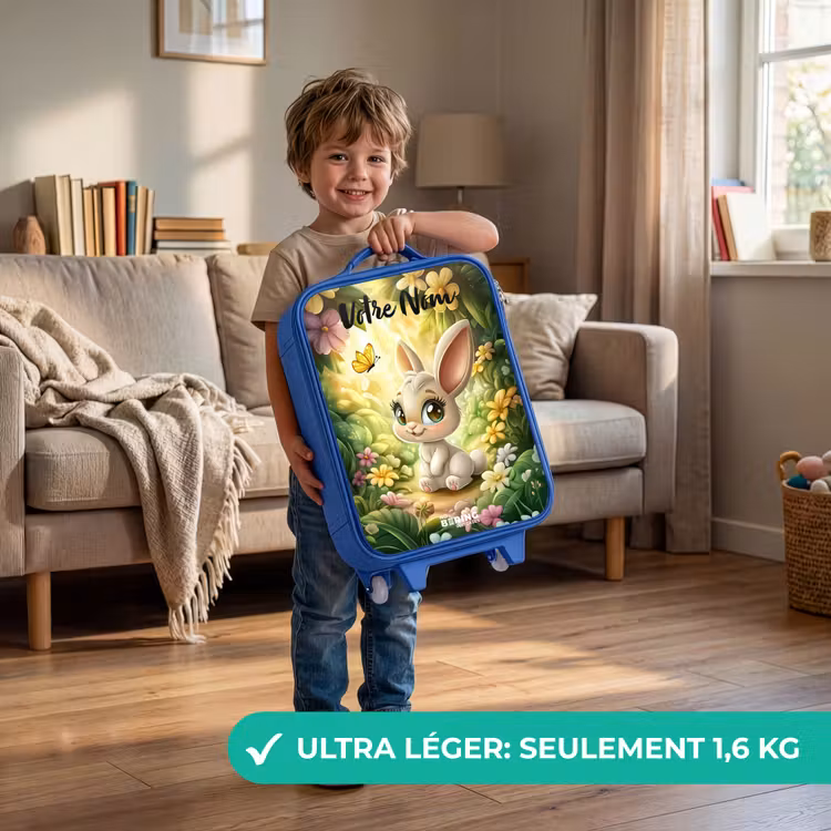 Valise enfant avec nom - Bleu - Lapin - Soleil - Conte de fées - Papillon — 3