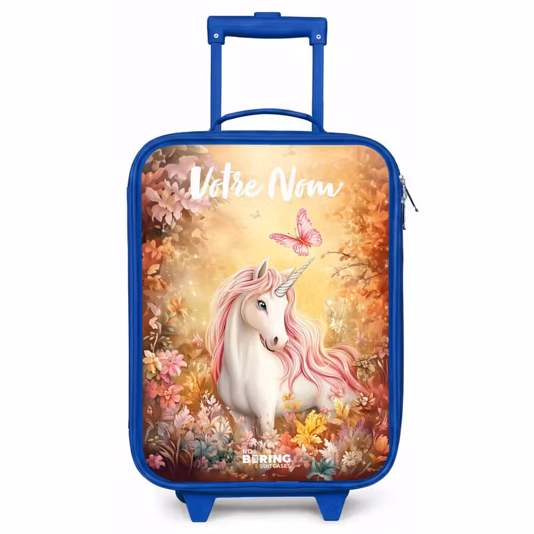 Valise enfant avec nom - Bleu - Licorne - Papillon - Rose - Crinière — 1