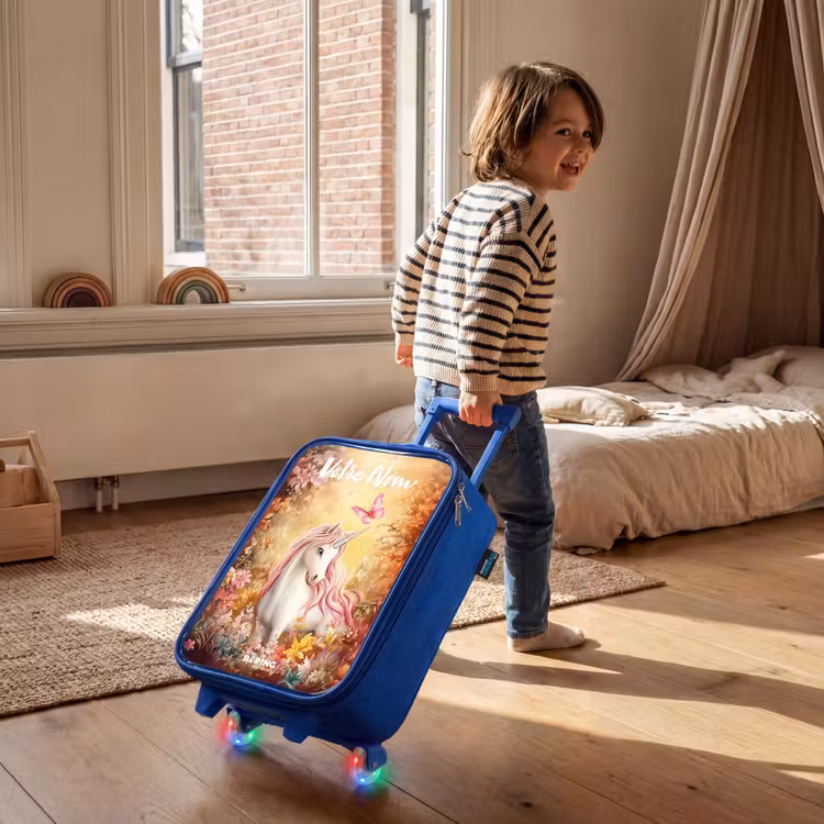 Valise enfant avec nom - Bleu - Licorne - Papillon - Rose - Crinière — 2