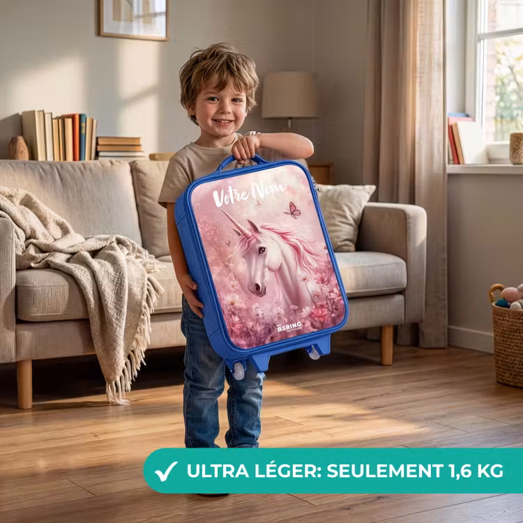 Valise enfant avec nom - Bleu - Licorne - Rose - Papillon - Fleurs — 3