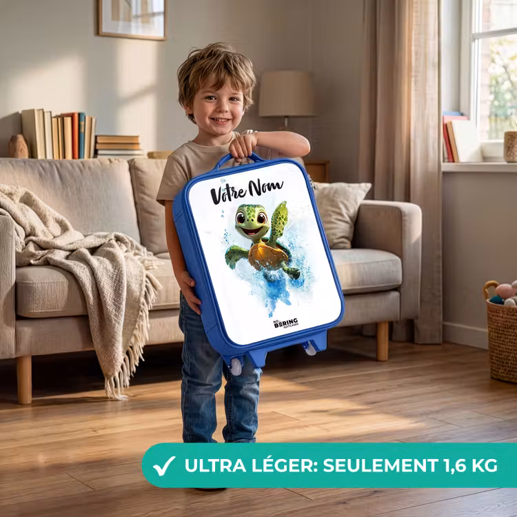 Valise enfant avec nom - Bleu - Tortue - Eau - Vert — 3