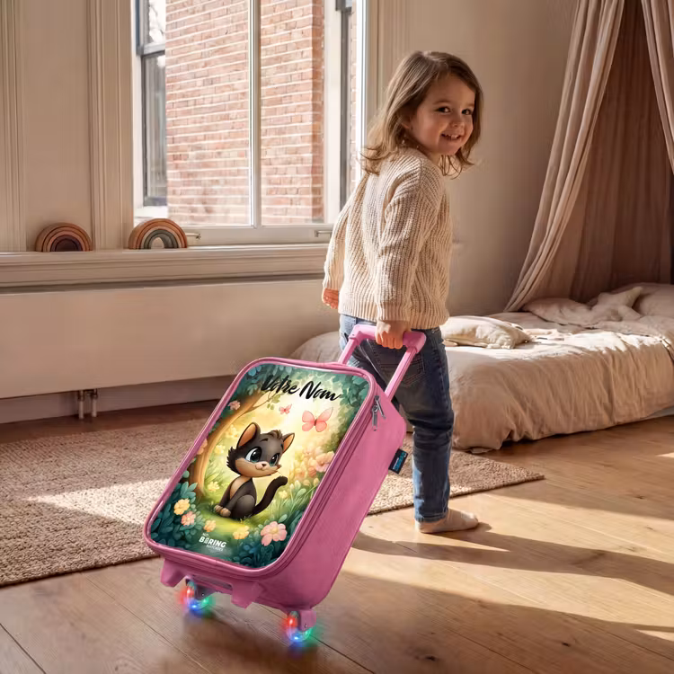 Valise enfant avec nom - Rose - Chat - Papillon - Fleurs — 2