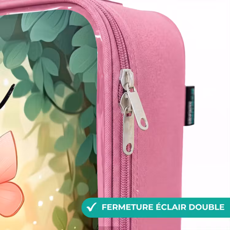 Valise enfant avec nom - Rose - Chat - Papillon - Fleurs — 7
