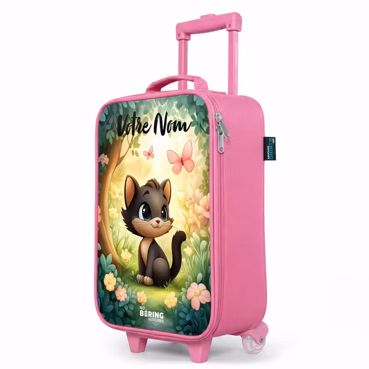 Valise enfant avec nom - Rose - Chat - Papillon - Fleurs — 8