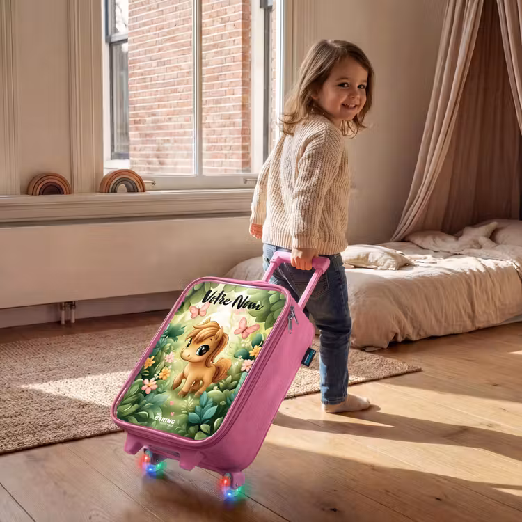 Valise enfant avec nom - Rose - Cheval - Fleurs - Papillons — 2