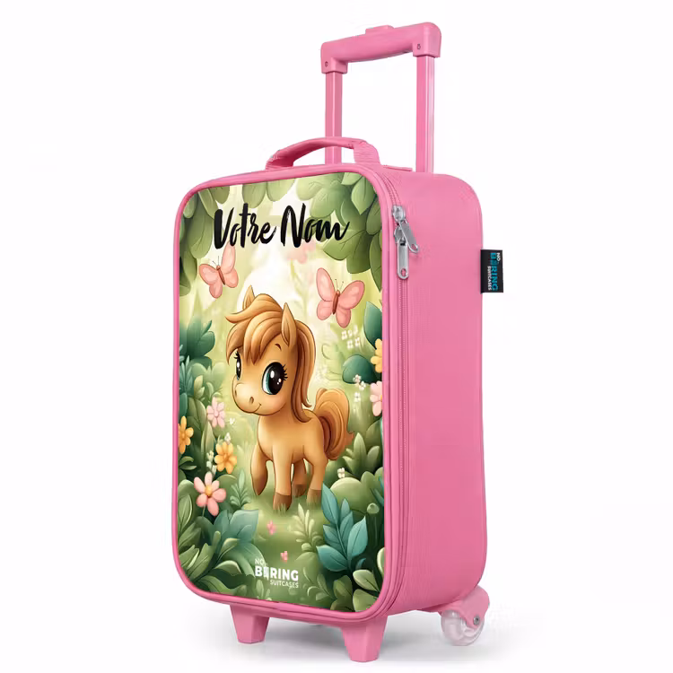 Valise enfant avec nom - Rose - Cheval - Fleurs - Papillons — 8