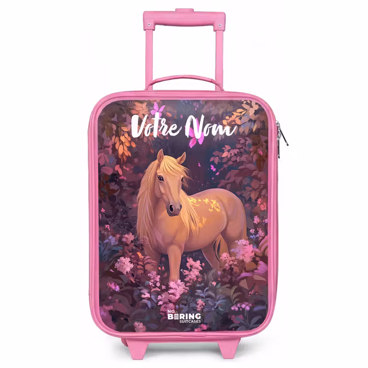 Valise enfant avec nom - Rose - Cheval - Fleurs - Violet - Papillon — 1