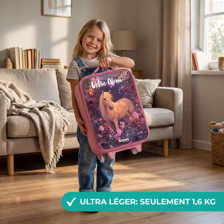 Valise enfant avec nom - Rose - Cheval - Fleurs - Violet - Papillon — 3
