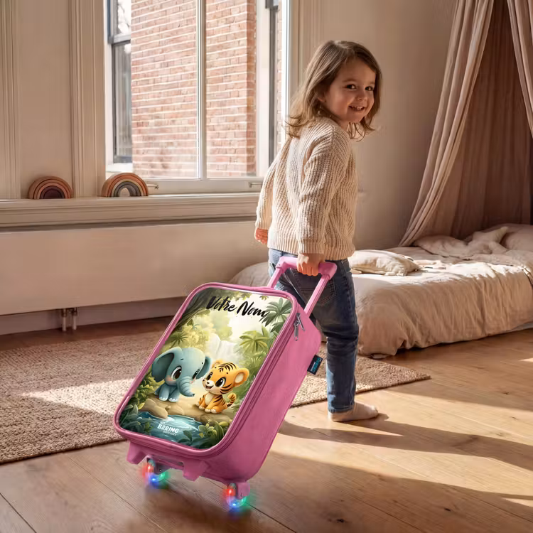 Valise enfant avec nom - Rose - Éléphant - Tigre - Forêt - Jungle — 2