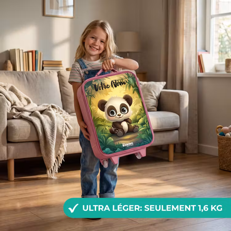 Valise enfant avec nom - Rose - Panda - Forêt de bambous - Vert — 3