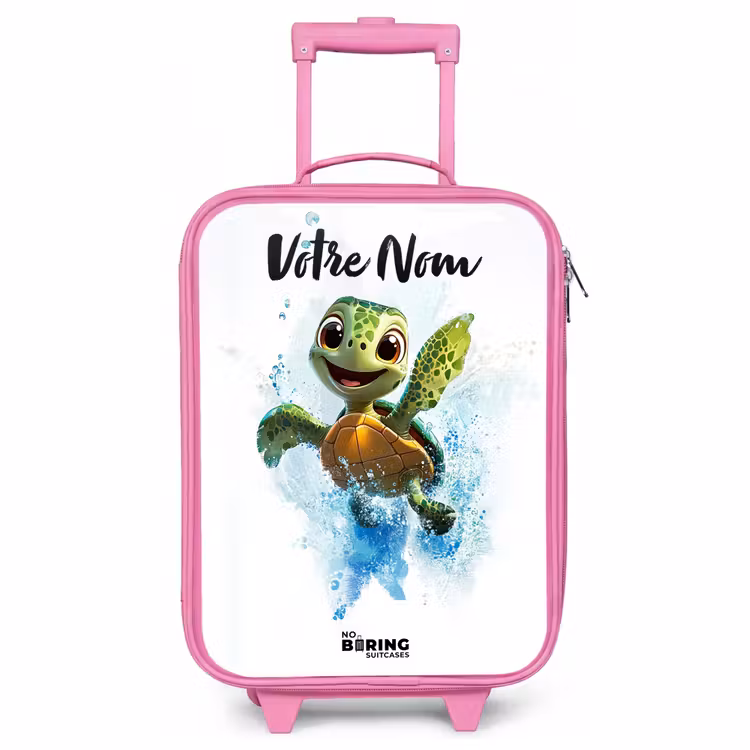 Valise enfant avec nom - Rose - Tortue - Eau - Vert — 1