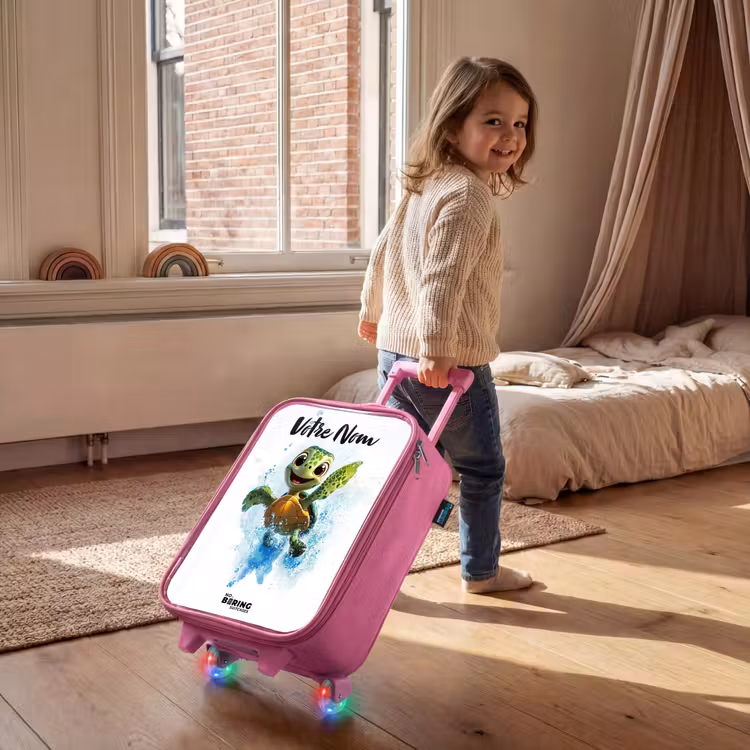 Valise enfant avec nom - Rose - Tortue - Eau - Vert — 2