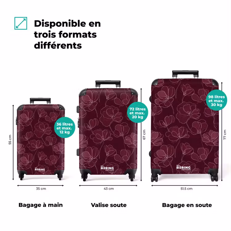 Valise - Fleurs - Motif - Bourgogne — 3