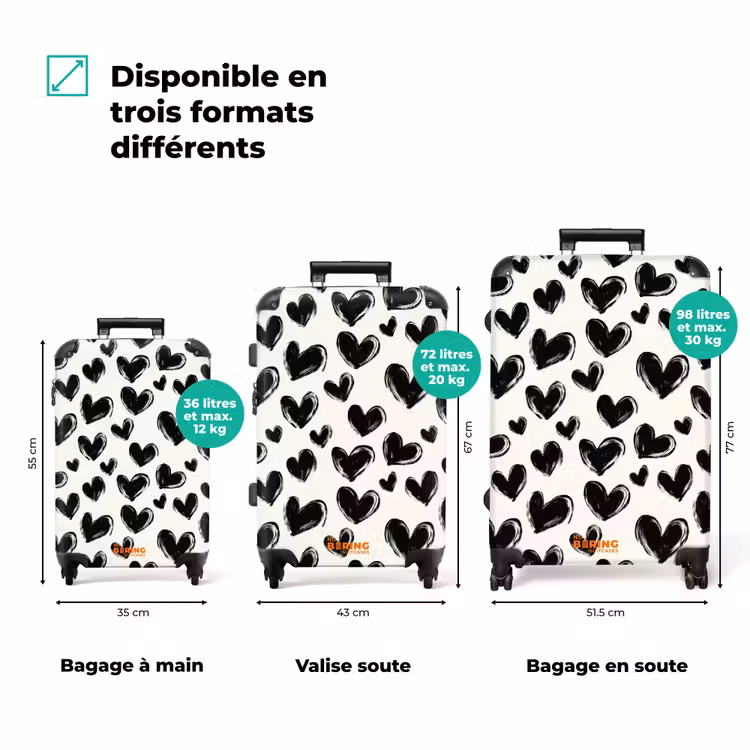 Valise - Coeurs - Motif - Noir — 3