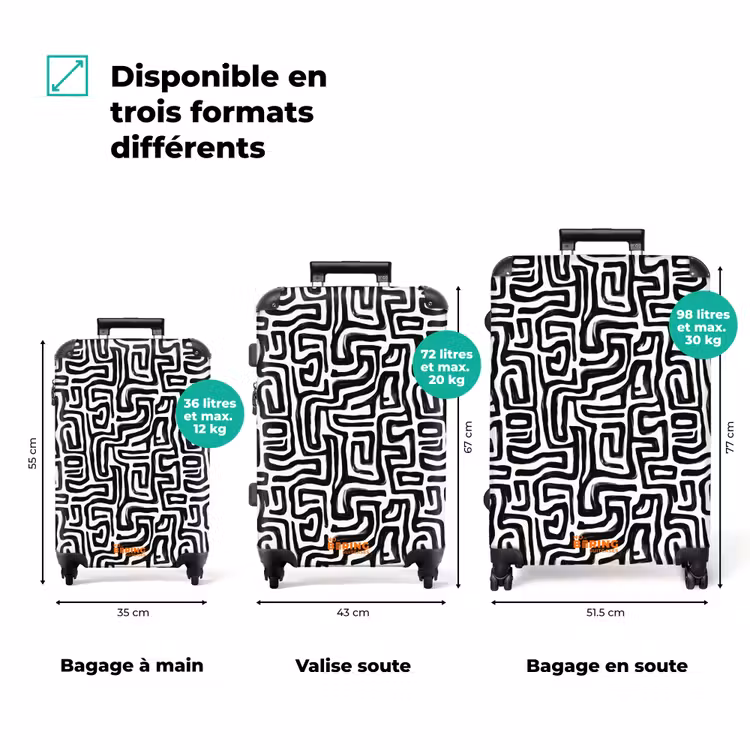 Valise - Graphique - Lignes - Noir et blanc — 3
