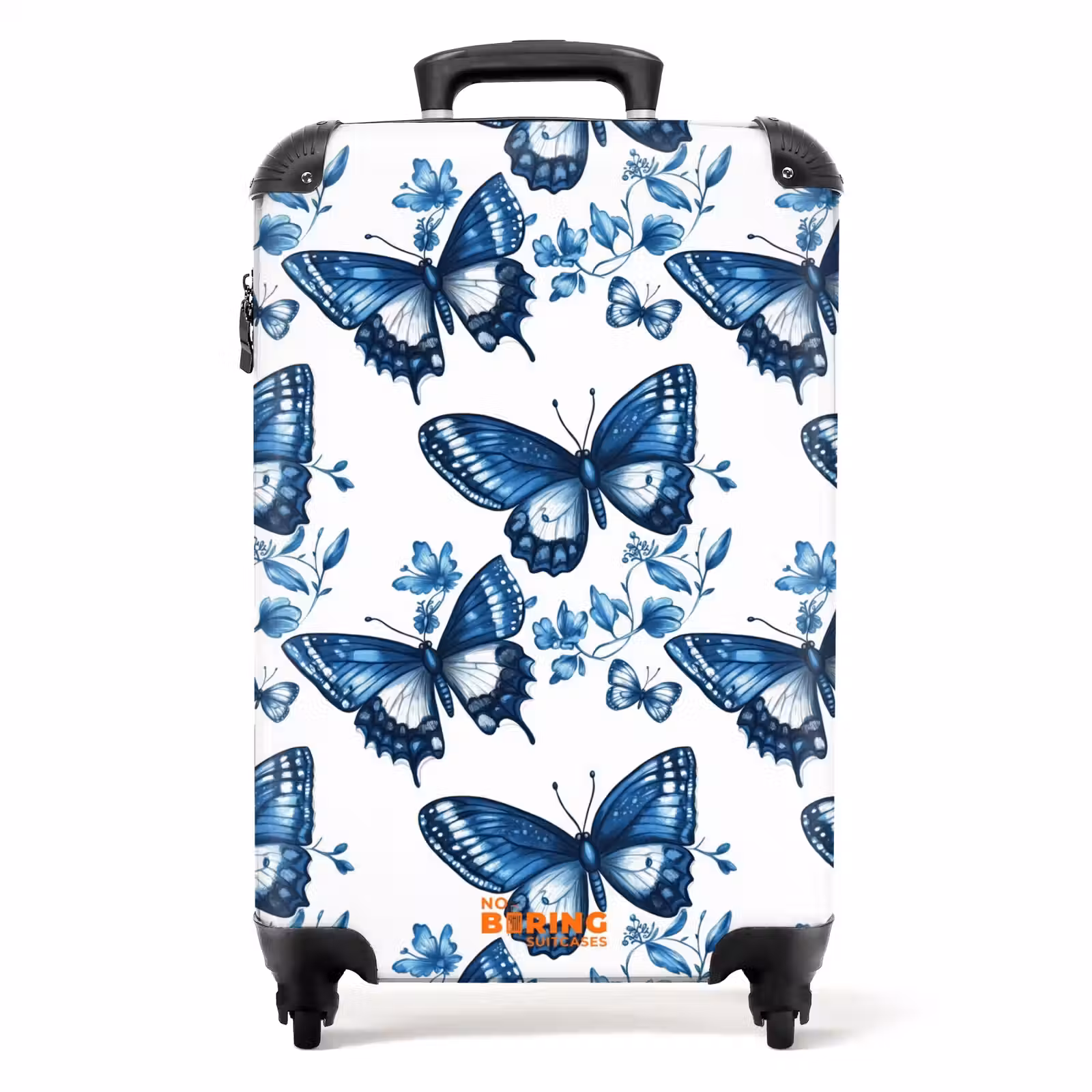 Valise - Bleu - Papillons - Fleurs - Blanc — 1