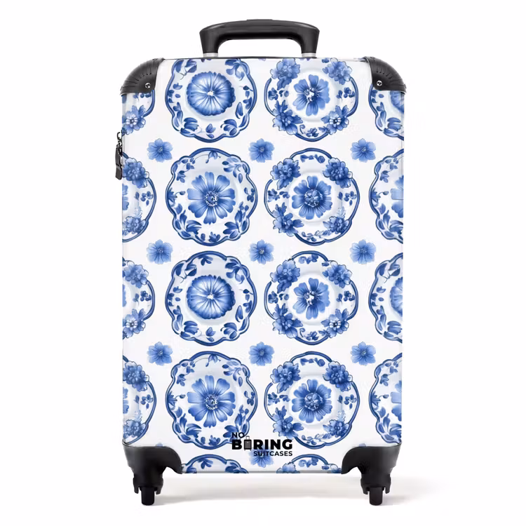 Valise - Assiettes décoratives - Fleurs - Bleu — 1