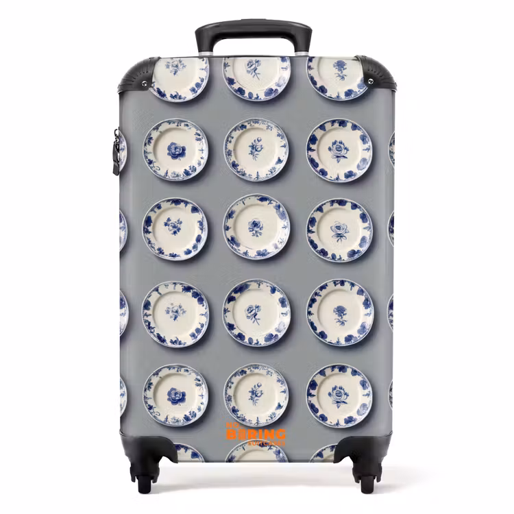 Valise - Assiettes - Fleurs - Bleu - Blanc — 1