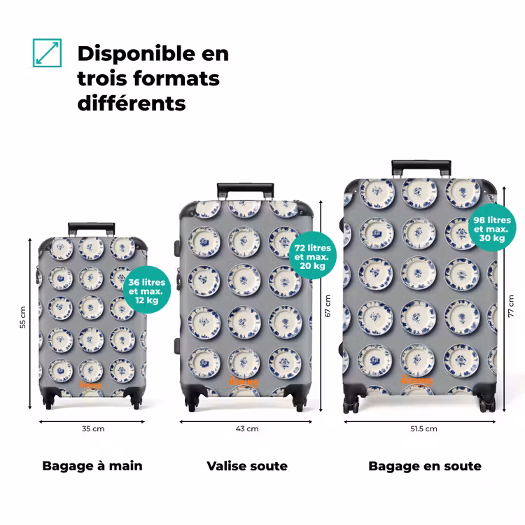 Valise - Assiettes - Fleurs - Bleu - Blanc — 3