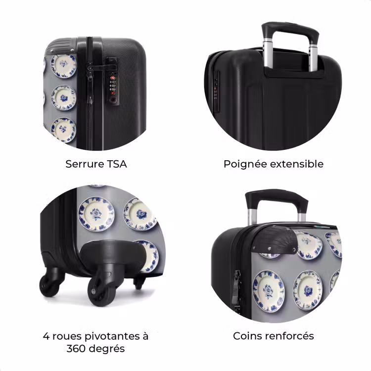 Valise - Assiettes - Fleurs - Bleu - Blanc — 8