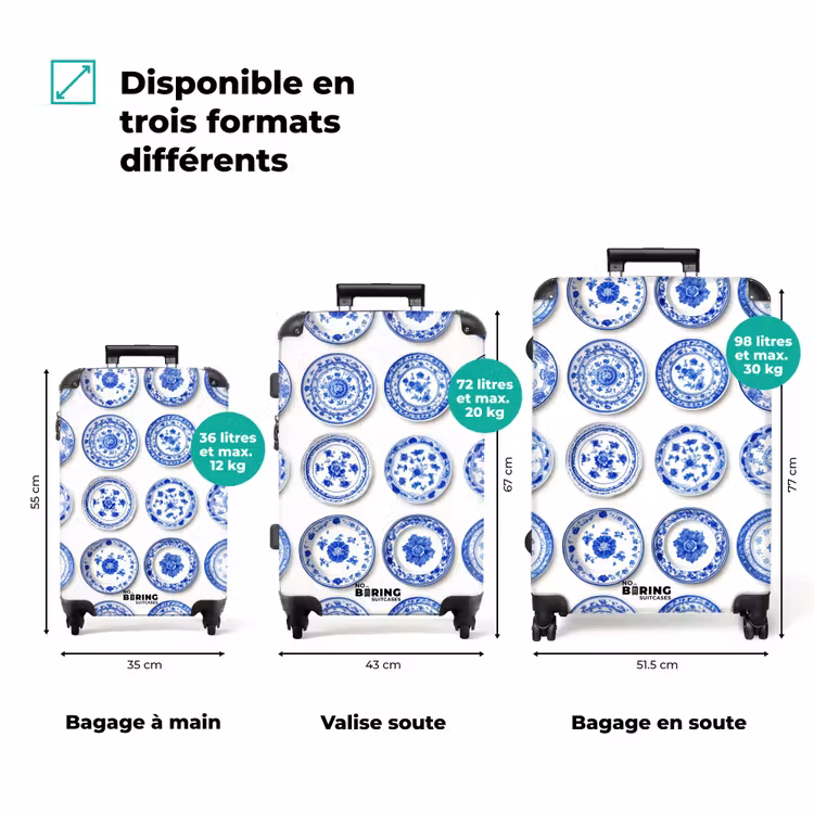 Valise - Assiettes - Fleurs - Motif - Bleu — 3