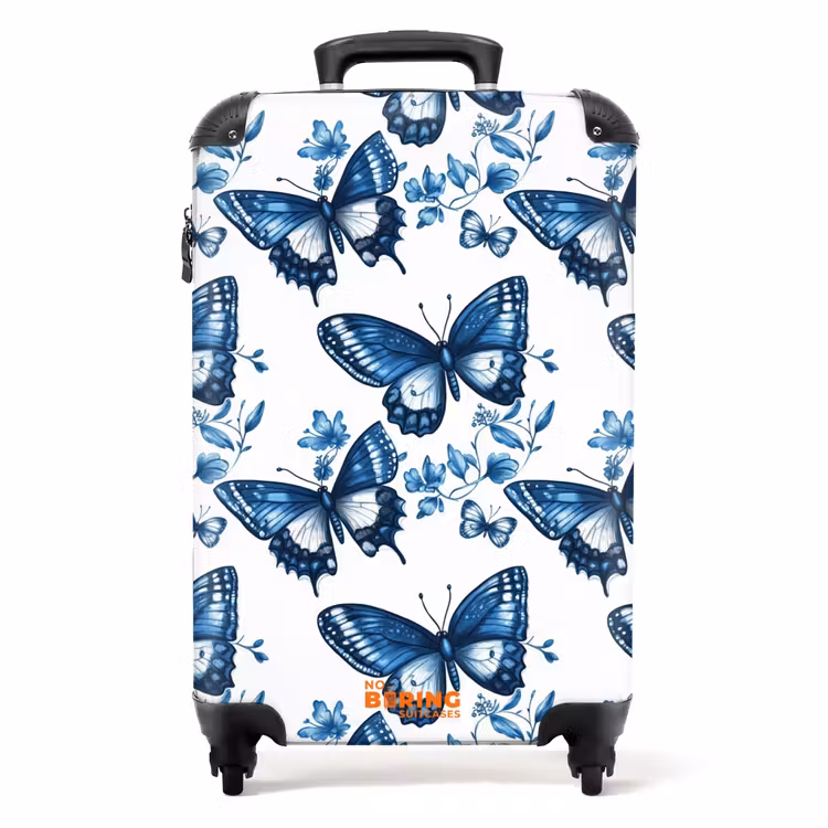 Valise - Bleu - Papillons - Fleurs - Blanc — 1