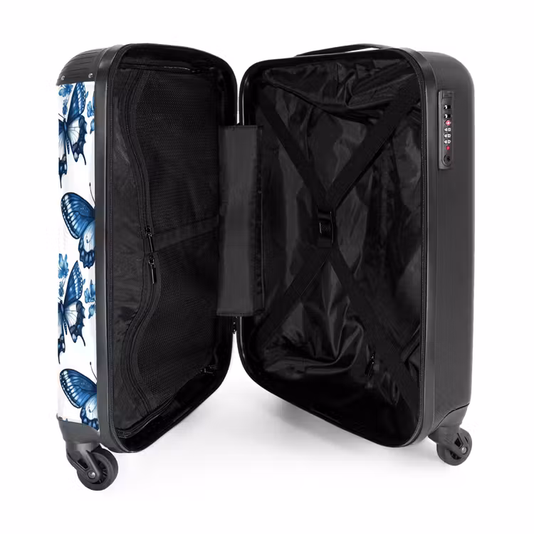 Valise - Bleu - Papillons - Fleurs - Blanc — 5